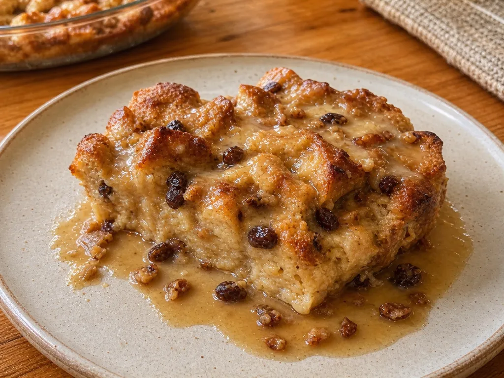 Creole Bread Pudding — plated and served