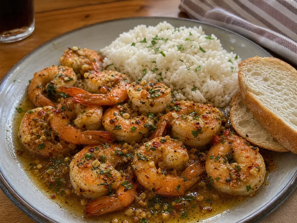 Creole Garlic Butter Shrimp — plated and served