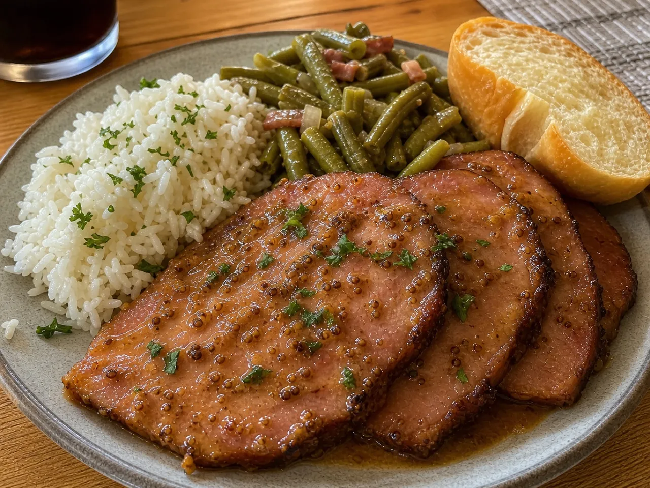 Creole Mustard Glazed Ham — served
