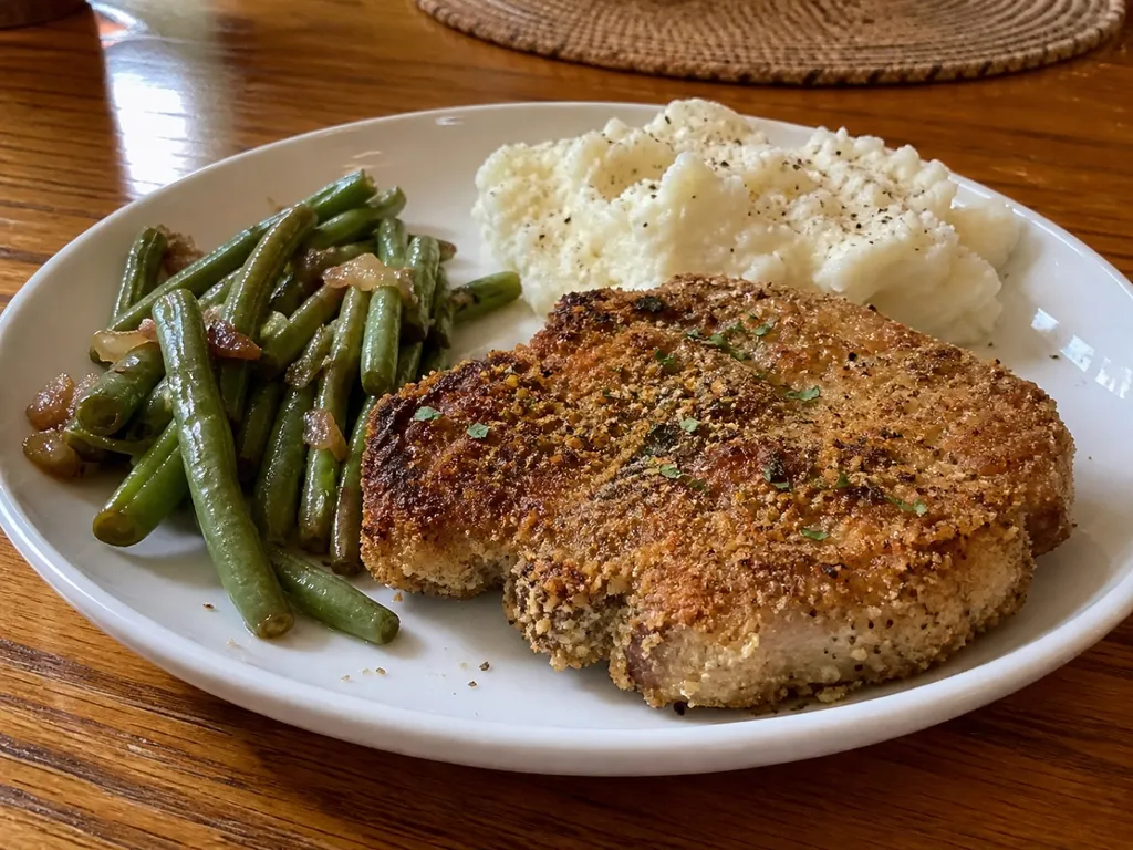 Crispy Oven-Baked Pork Chops — plated and served