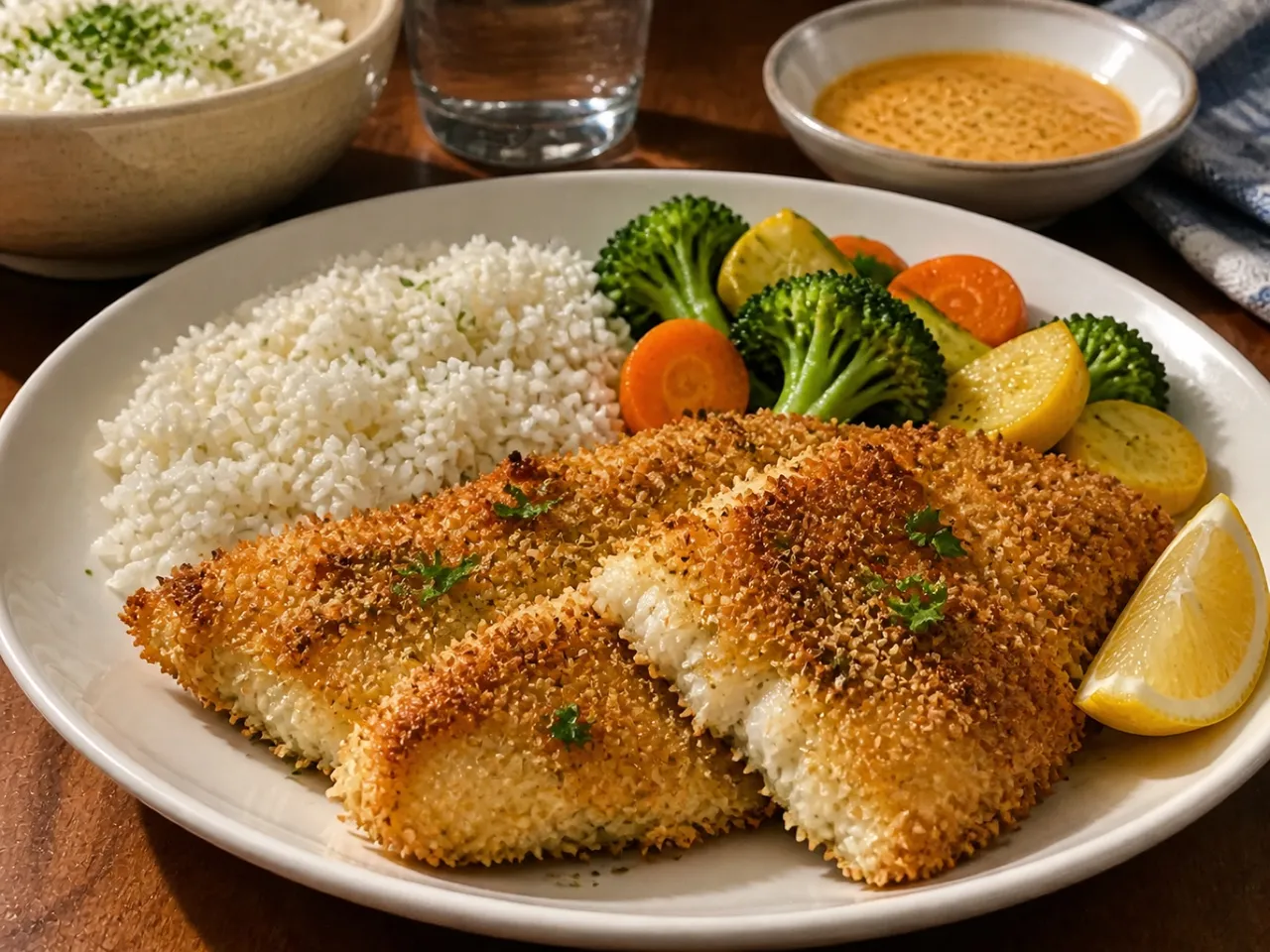 Crunchy Oven Fried Fish — served