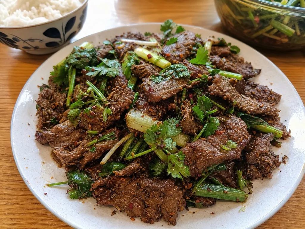 Cumin Lamb — plated and served