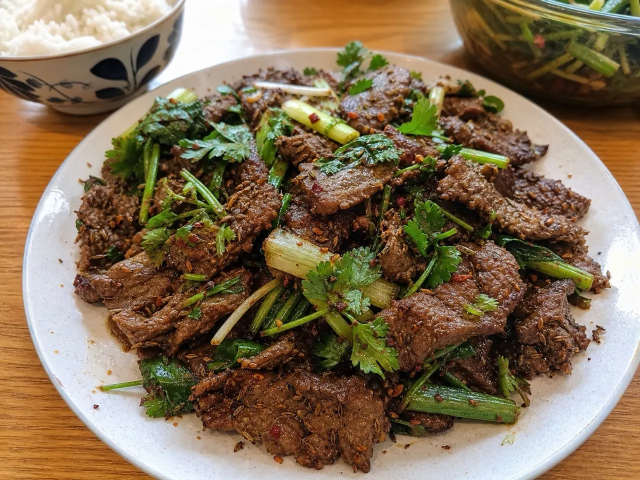 Cumin Lamb — served