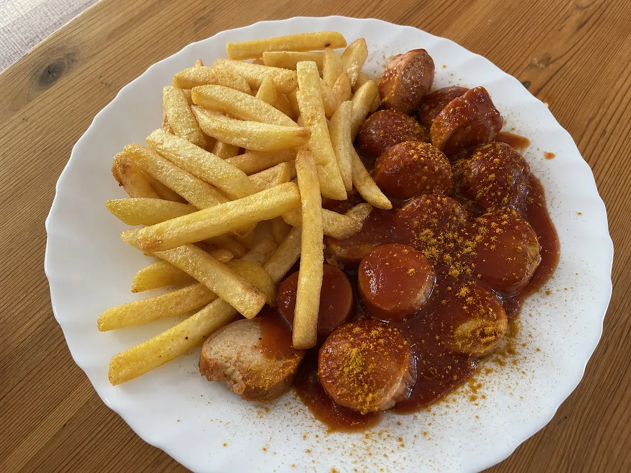 Currywurst (German Curry Sausage with Curry Ketchup) — served