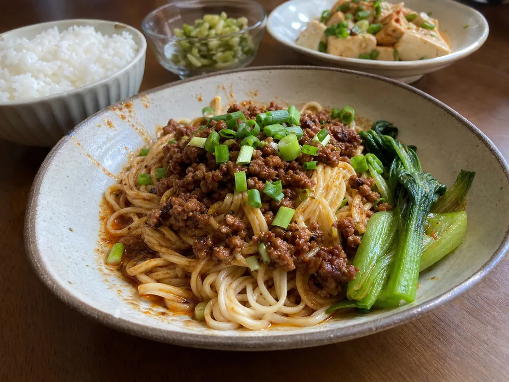 Dan Dan Noodles — plated and served
