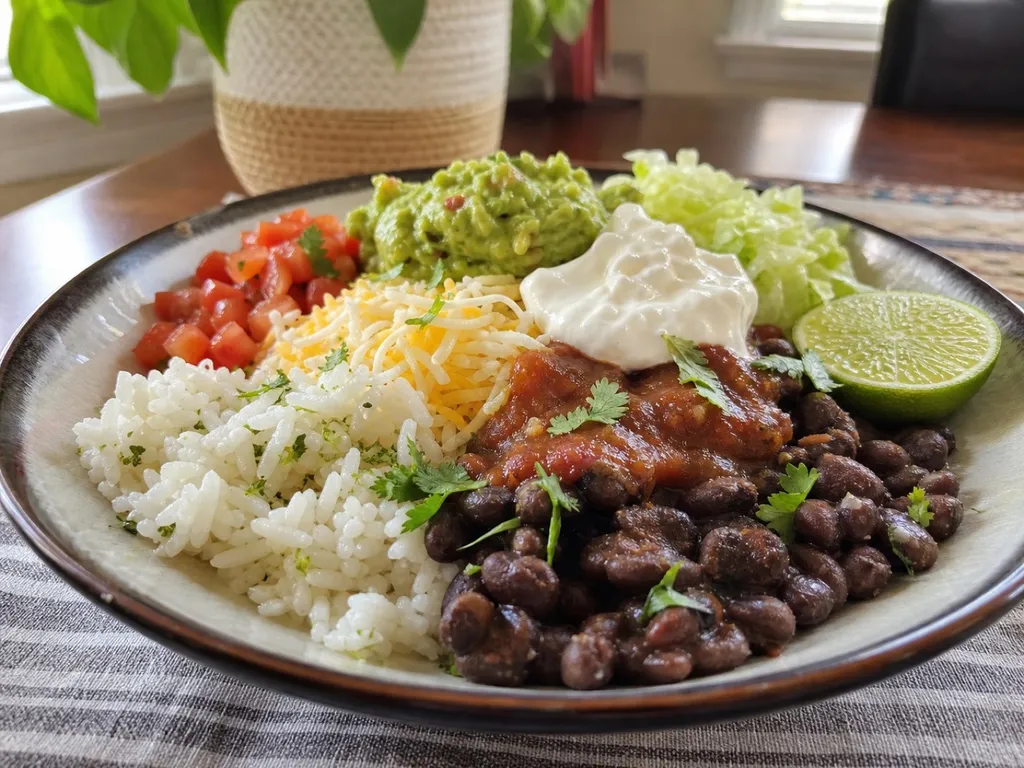 Deconstructed Black Bean Burrito Bowls — plated and served
