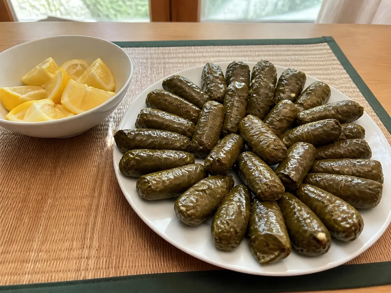 Dolmades (Stuffed Grape Leaves) — served