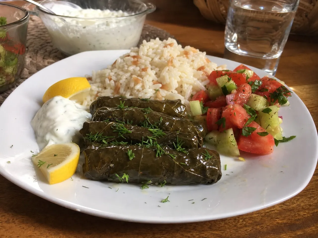 Dolmas (Stuffed Grape Leaves) — served