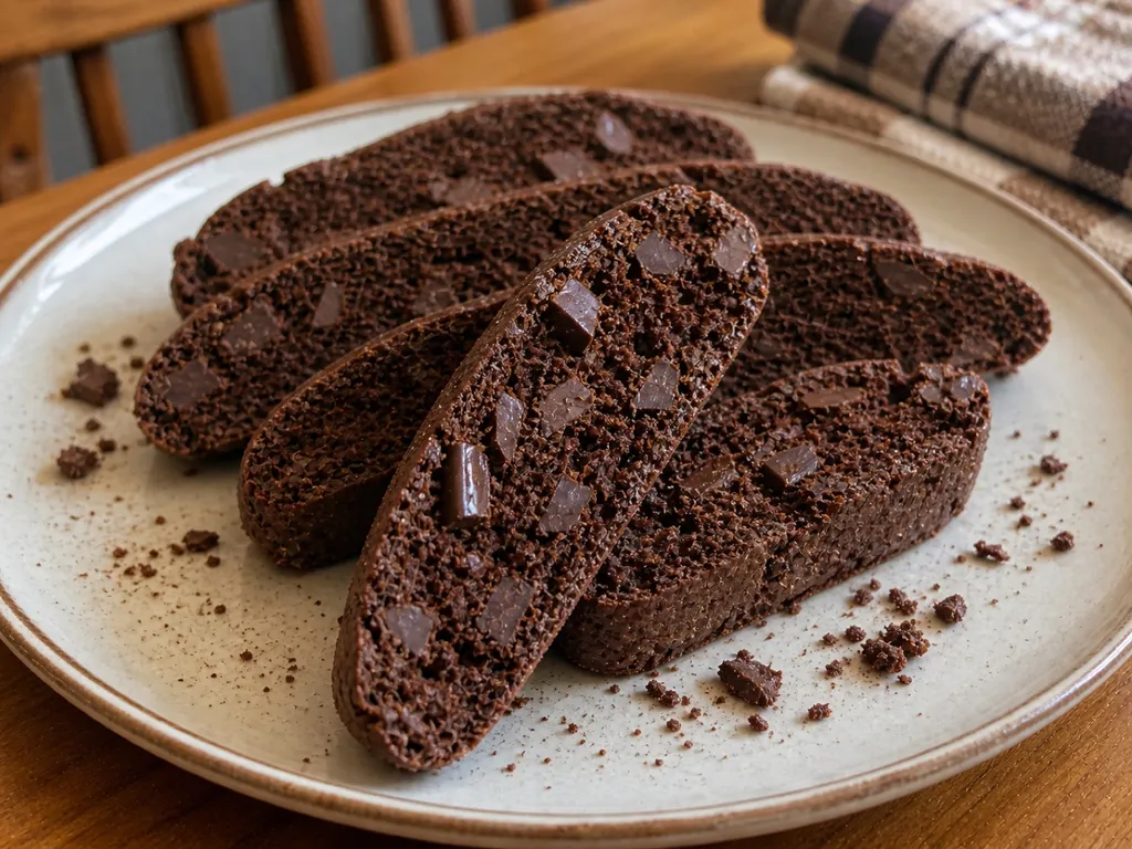 Double Chocolate Chunk Biscotti — plated and served
