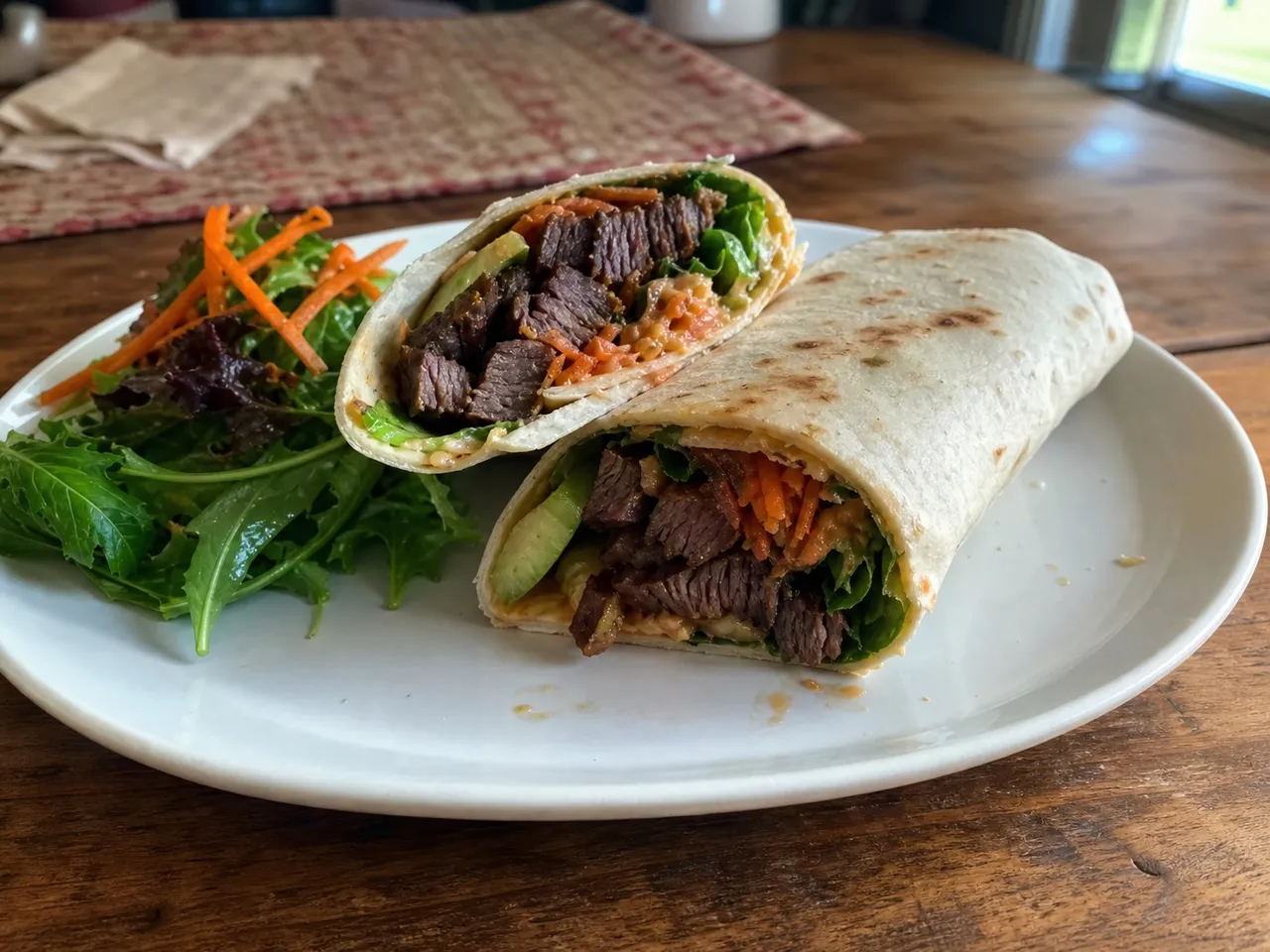 East-West Flank Steak Wraps — served
