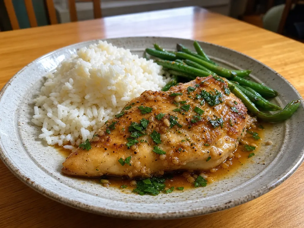 Easy Garlic Chicken Breasts — plated and served