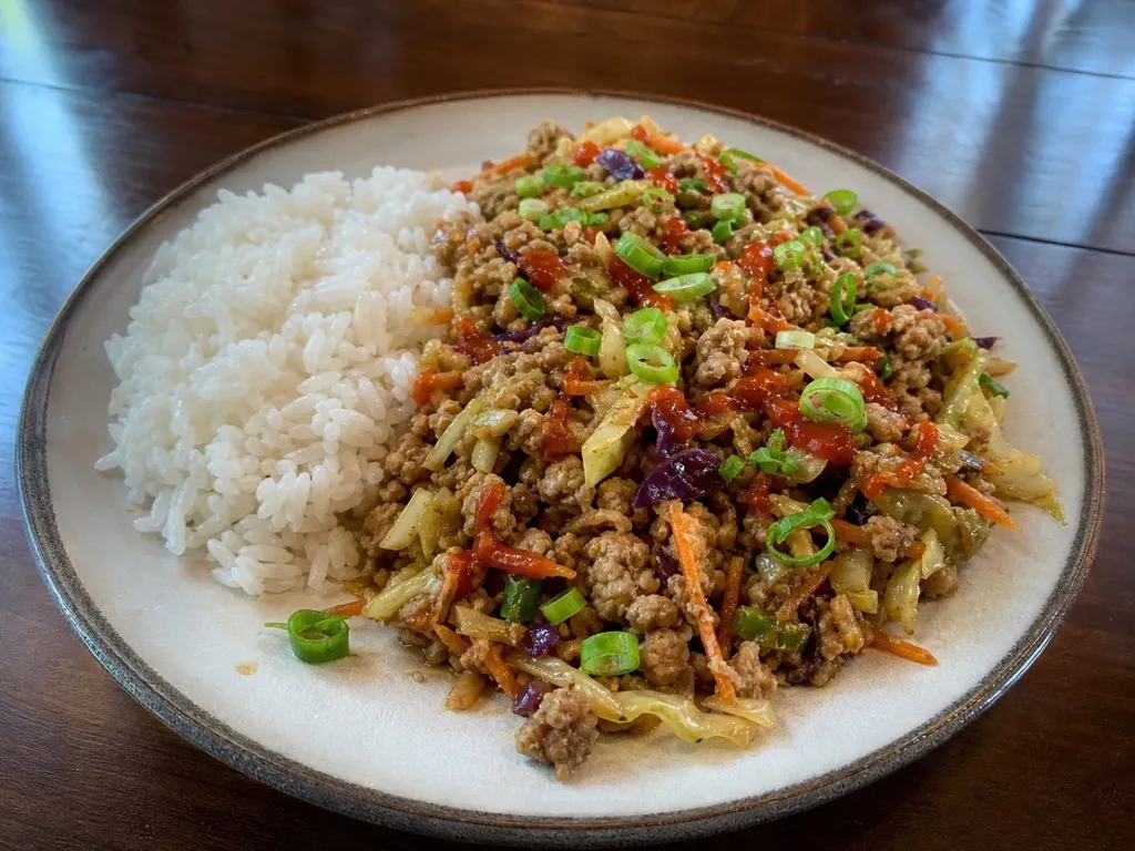 Egg Roll in a Bowl — plated and served