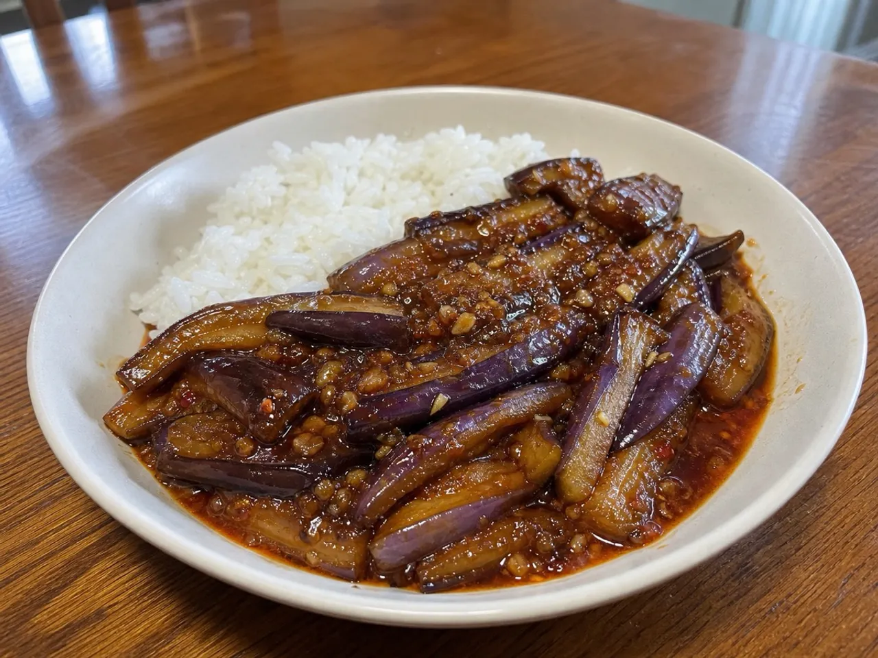 Eggplant with Garlic Sauce (Yu Xiang Qie Zi) — served