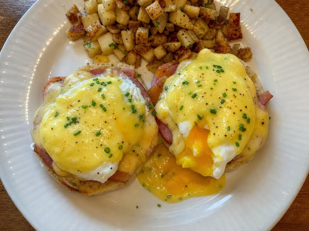 Eggs Benedict — plated and served