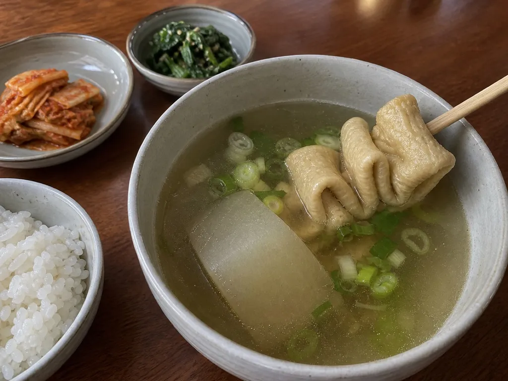 Eomuk Guk (Fish Cake Soup) — plated and served