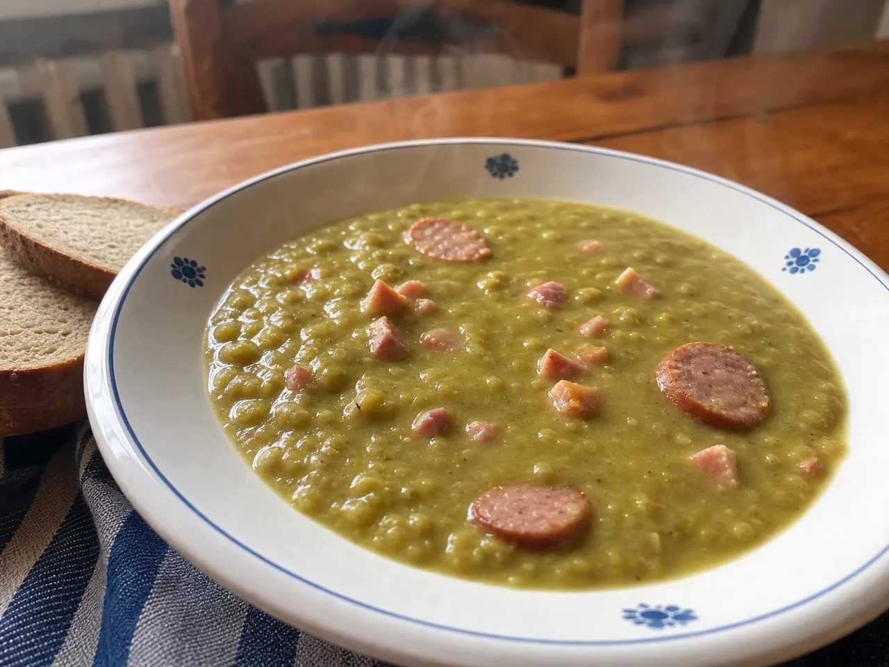 Erbsensuppe (German Split Pea Soup with Ham) — served