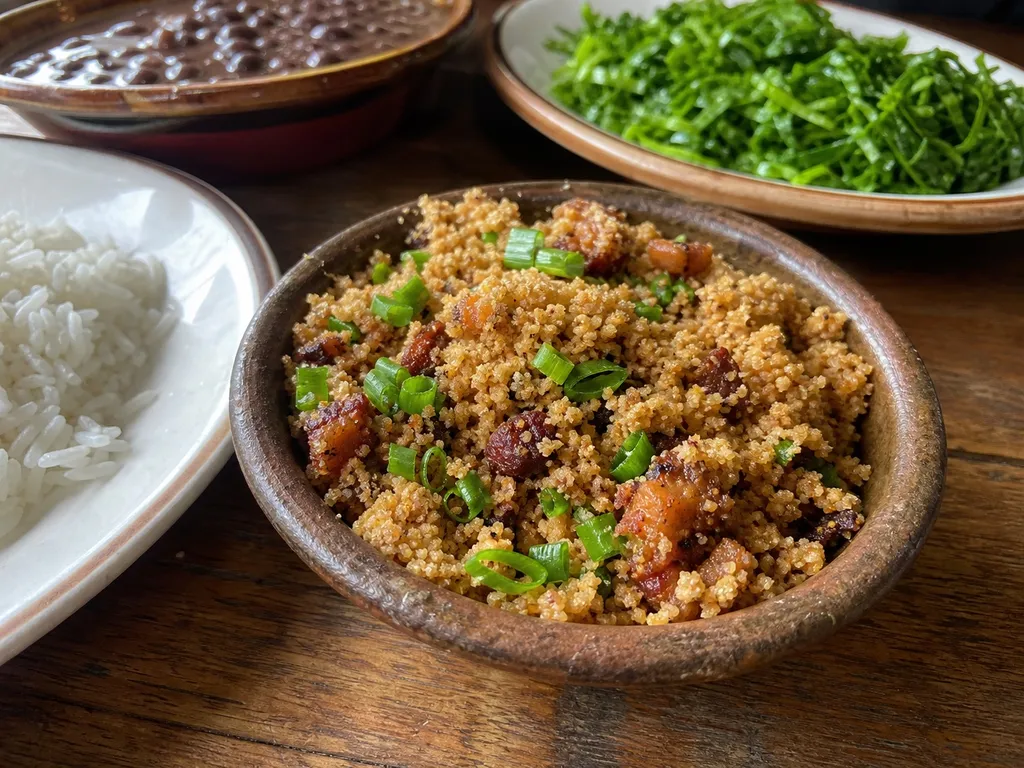 Farofa (Toasted Cassava Flour with Bacon) — plated and served