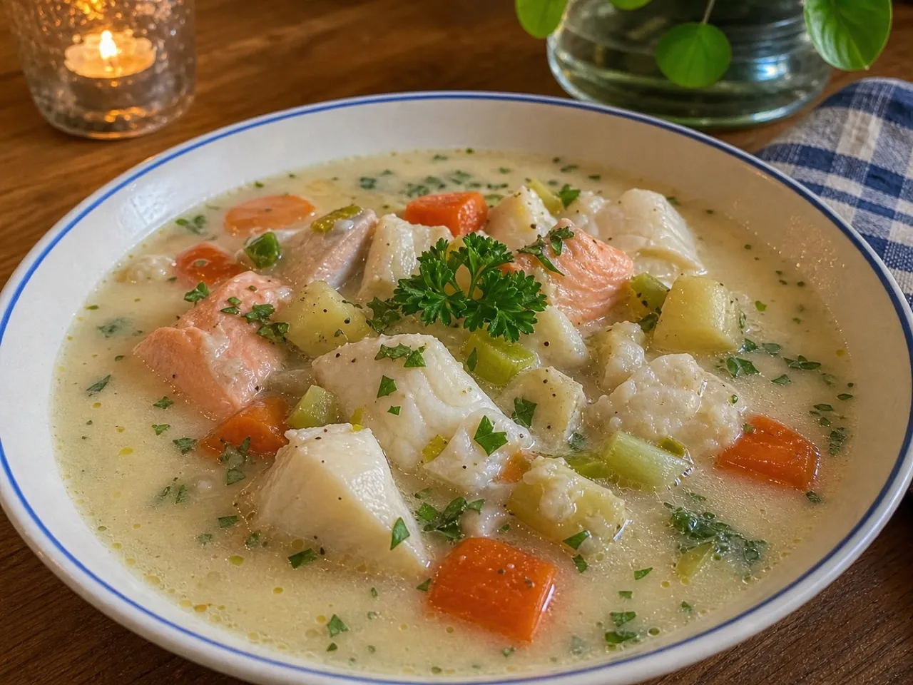 Fiskesuppe — served