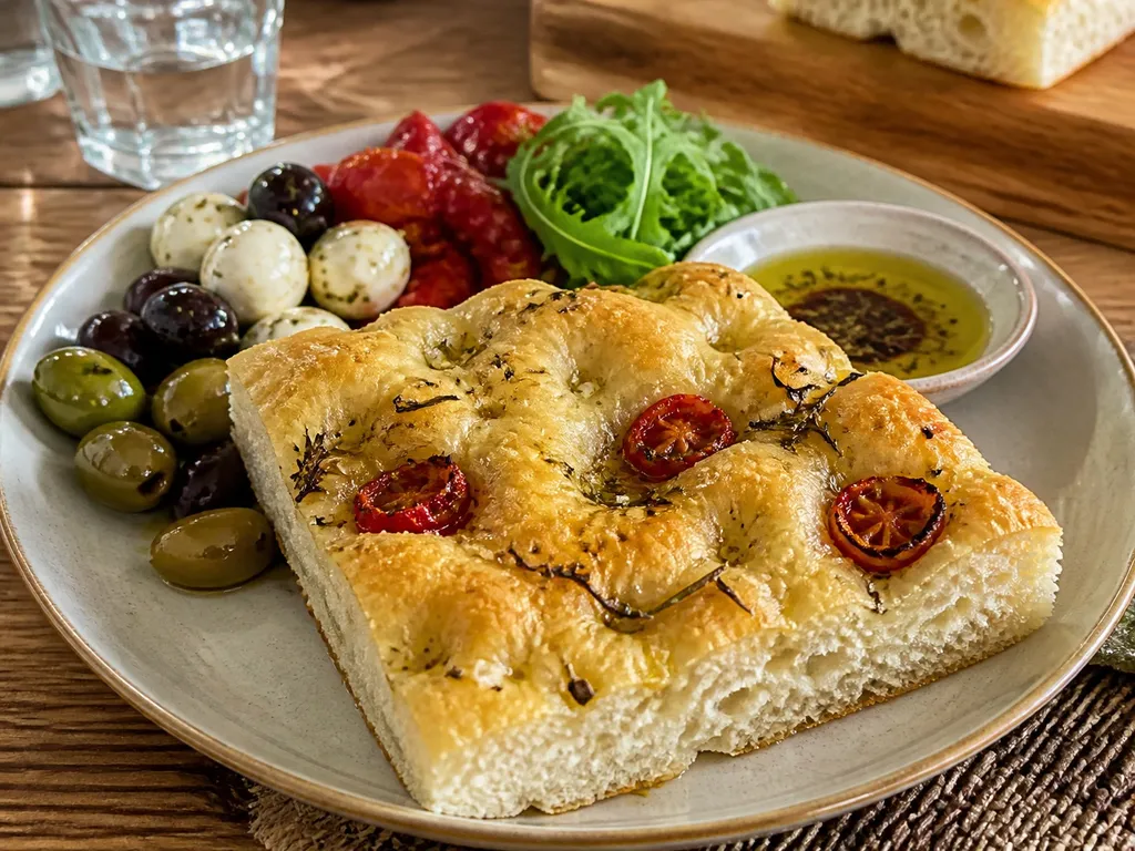 Focaccia — plated and served