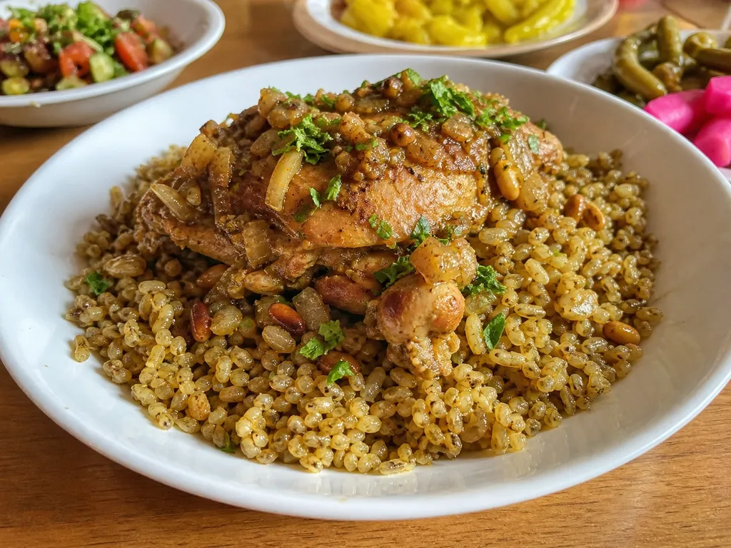 Freekeh with Chicken — plated and served
