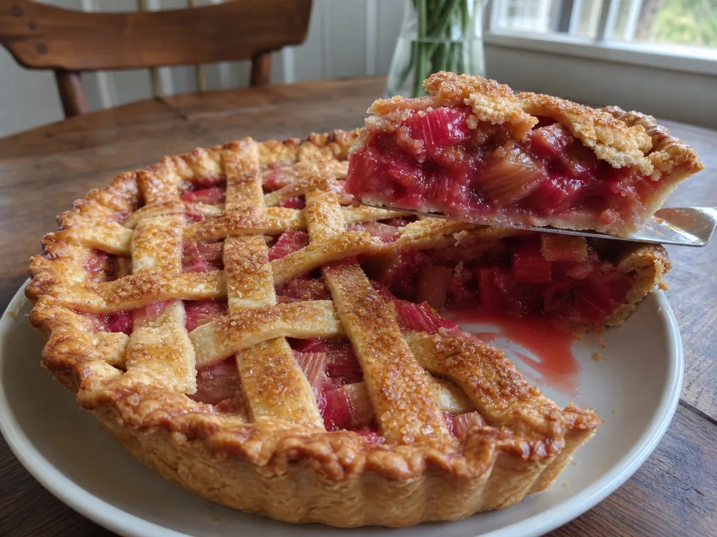 Fresh Rhubarb Pie — plated and served