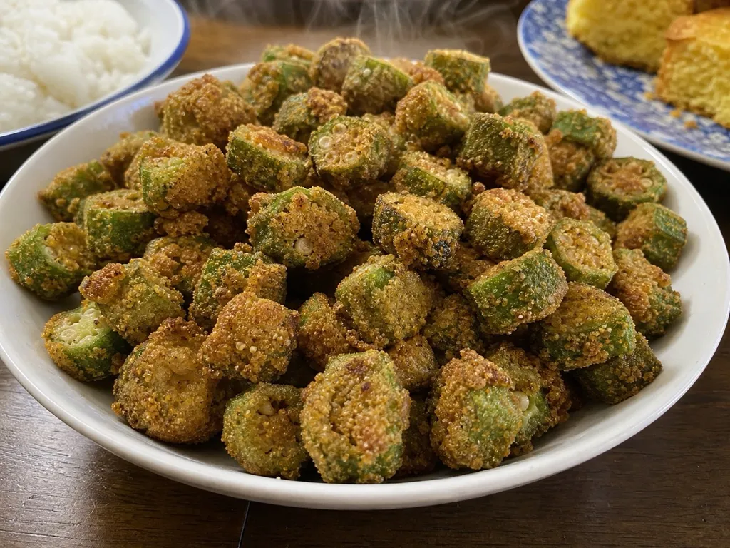 Fried Okra — plated and served