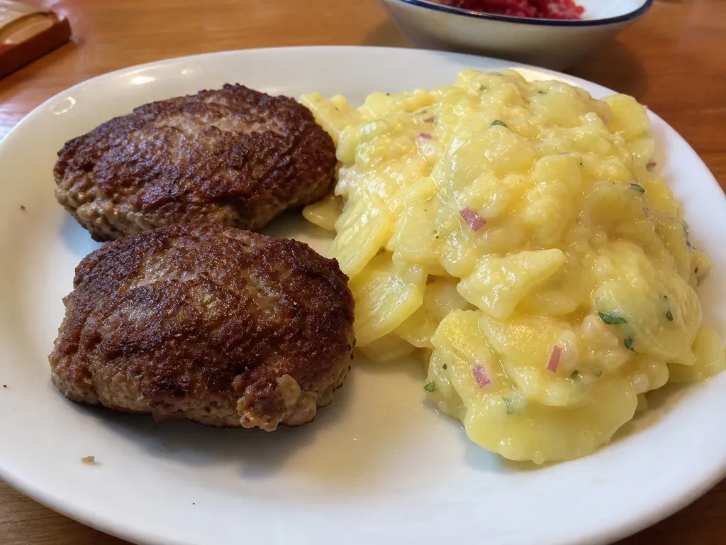 Frikadellen (German Pan-Fried Meatballs) — plated and served