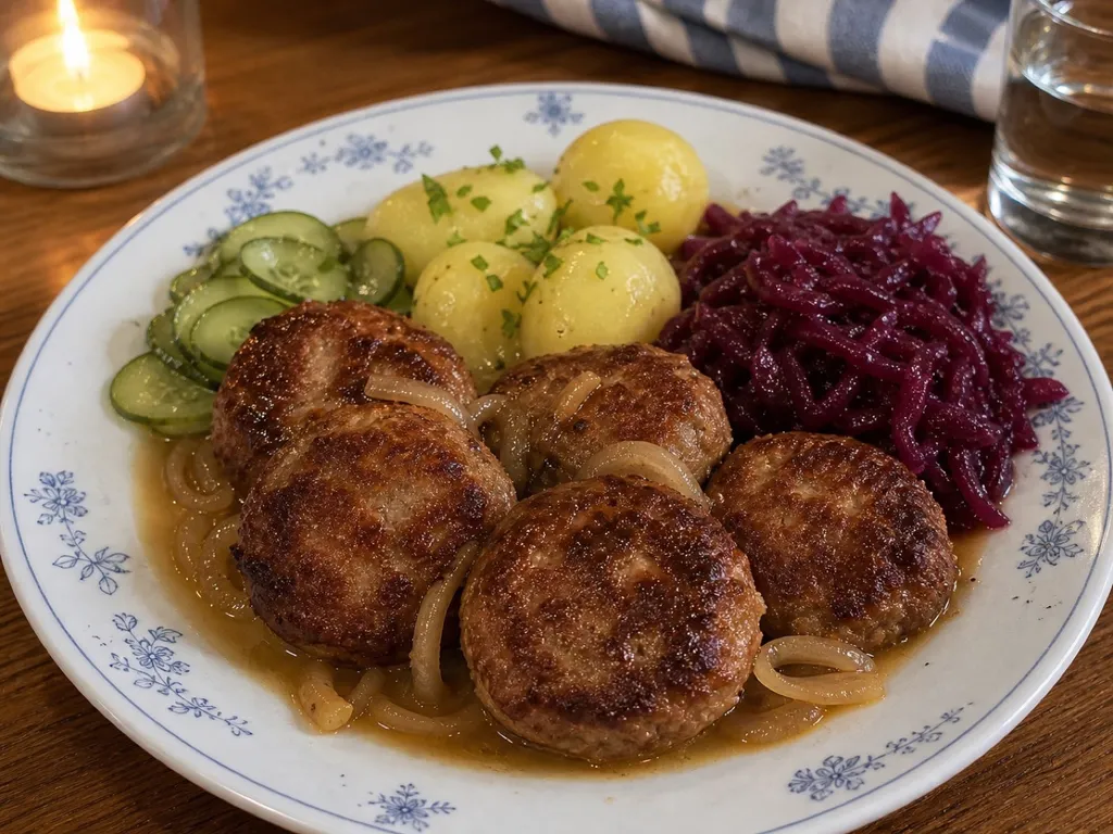 Frikadeller — plated and served