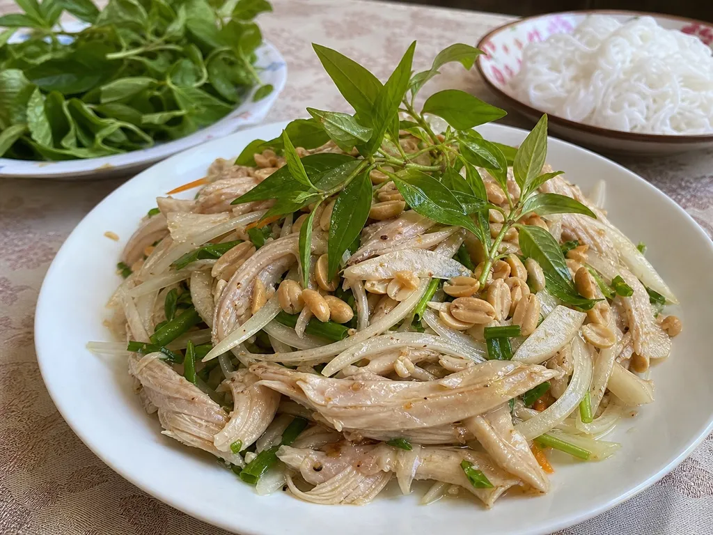 Gỏi Gà Trộn Hành Tây (Chicken and Onion Salad) — plated and served