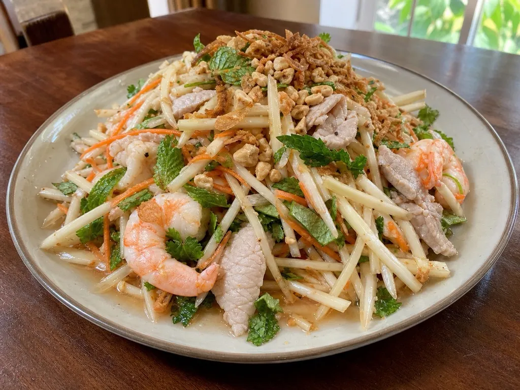 Gỏi Ngó Sen (Lotus Stem Salad) — plated and served