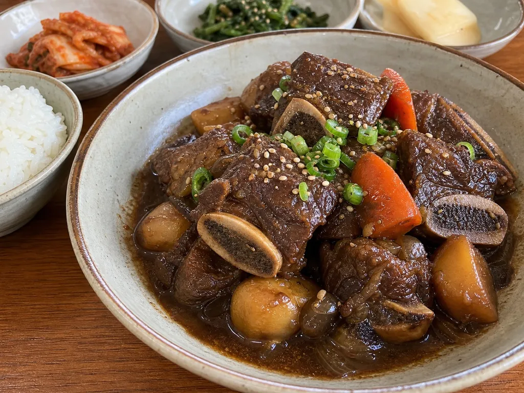 Galbijjim (Braised Short Ribs) — plated and served