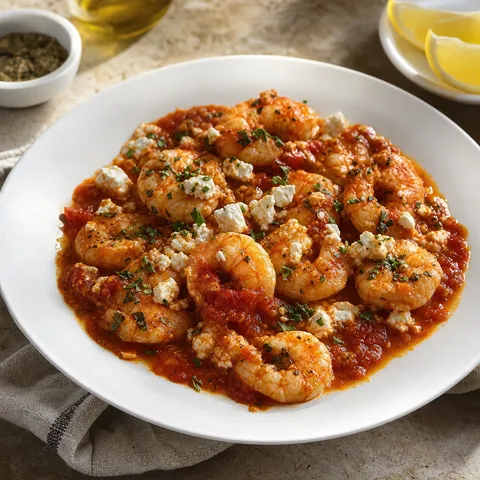 Garides Saganaki (Shrimp Baked in Tomato Sauce with Feta) — Greek recipe