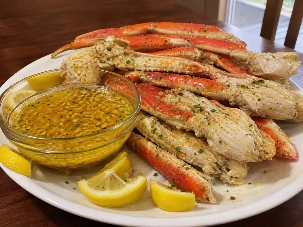 Garlic Butter Baked Crab Legs — served