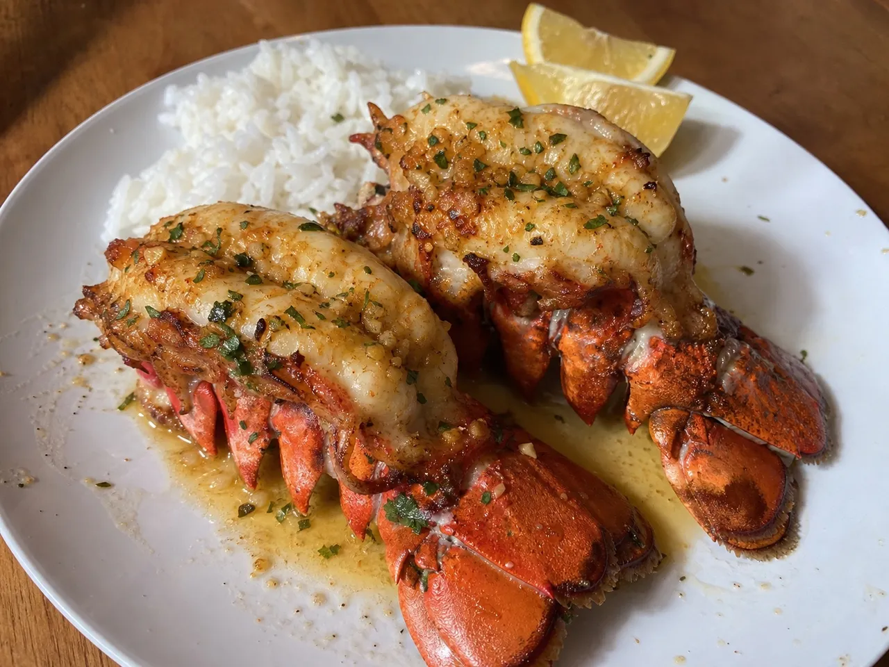 Garlic Butter Lobster Tails — served