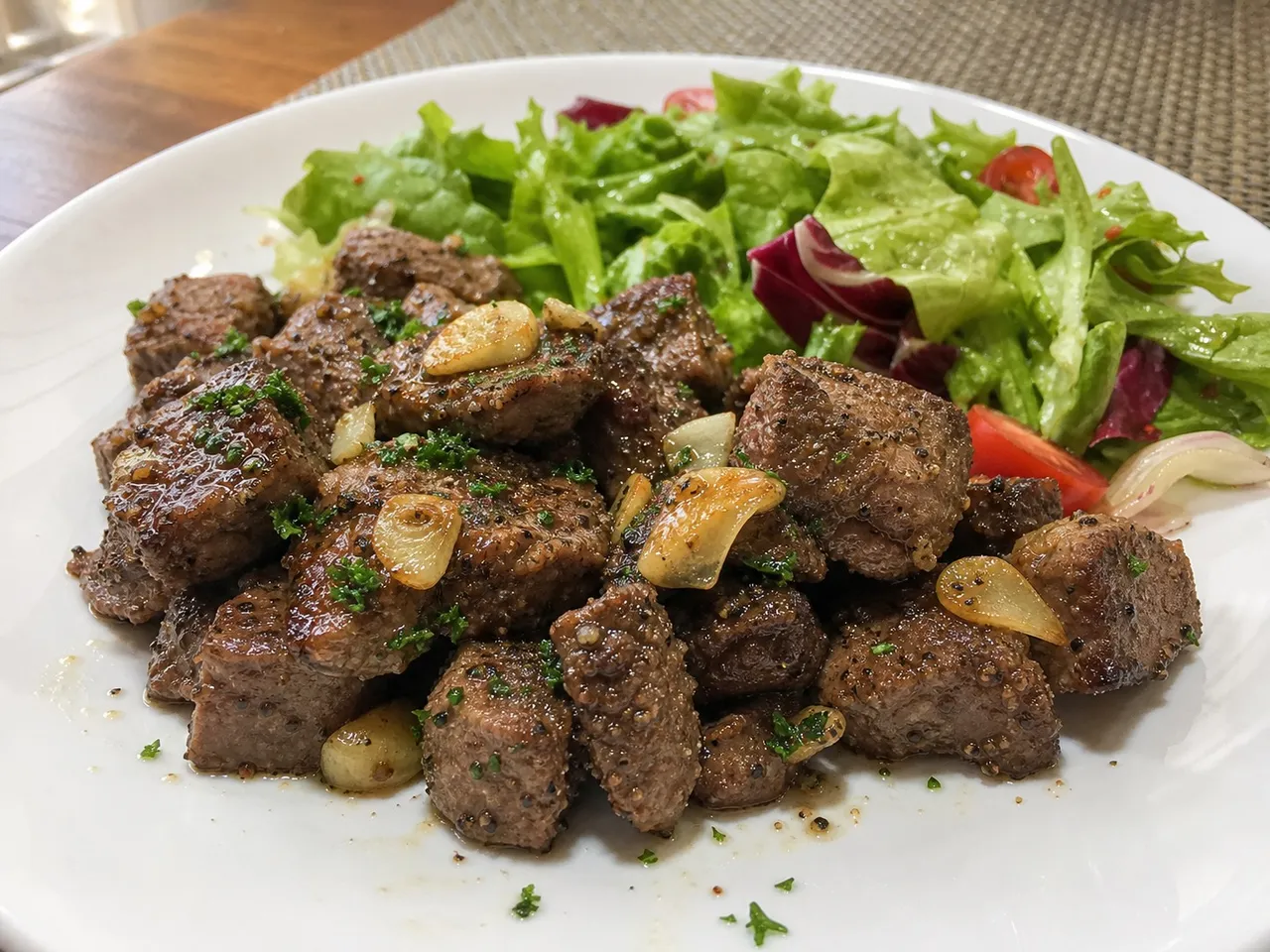 Garlic Butter Steak Bites — served
