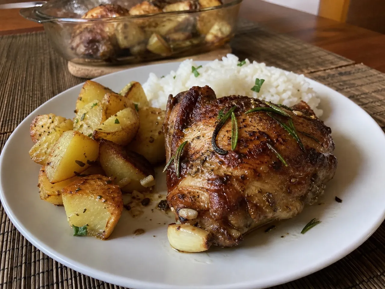 Garlic Herb Roast Chicken — served