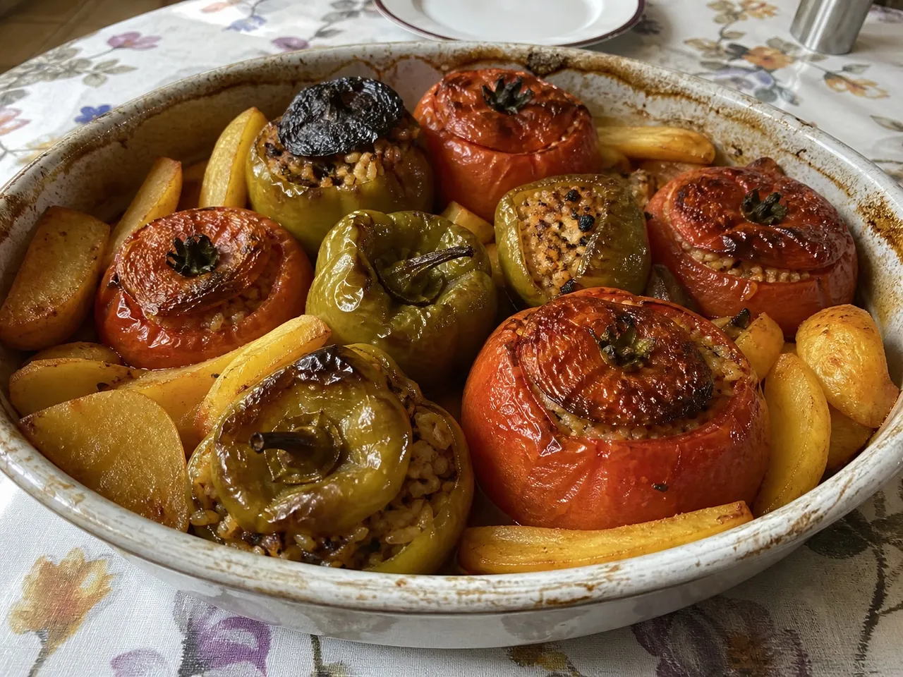 Gemista (Stuffed Tomatoes and Peppers with Rice) — served