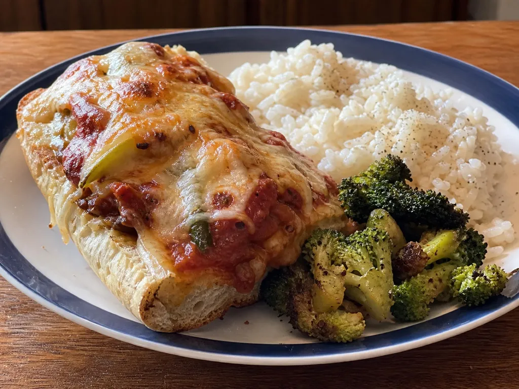 Giant Baked Hero — plated and served