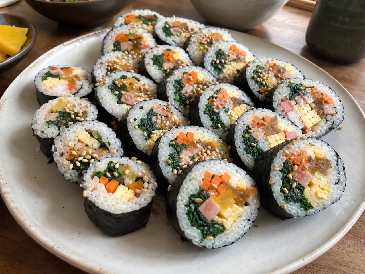 Gimbap (Korean Seaweed Rice Rolls) — served