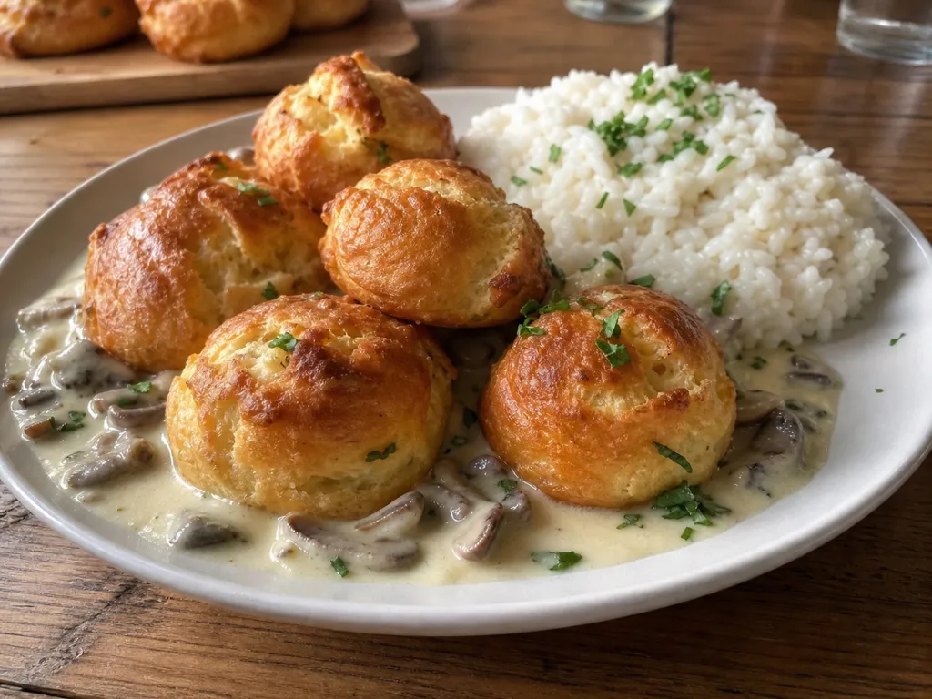 Gougères — plated and served