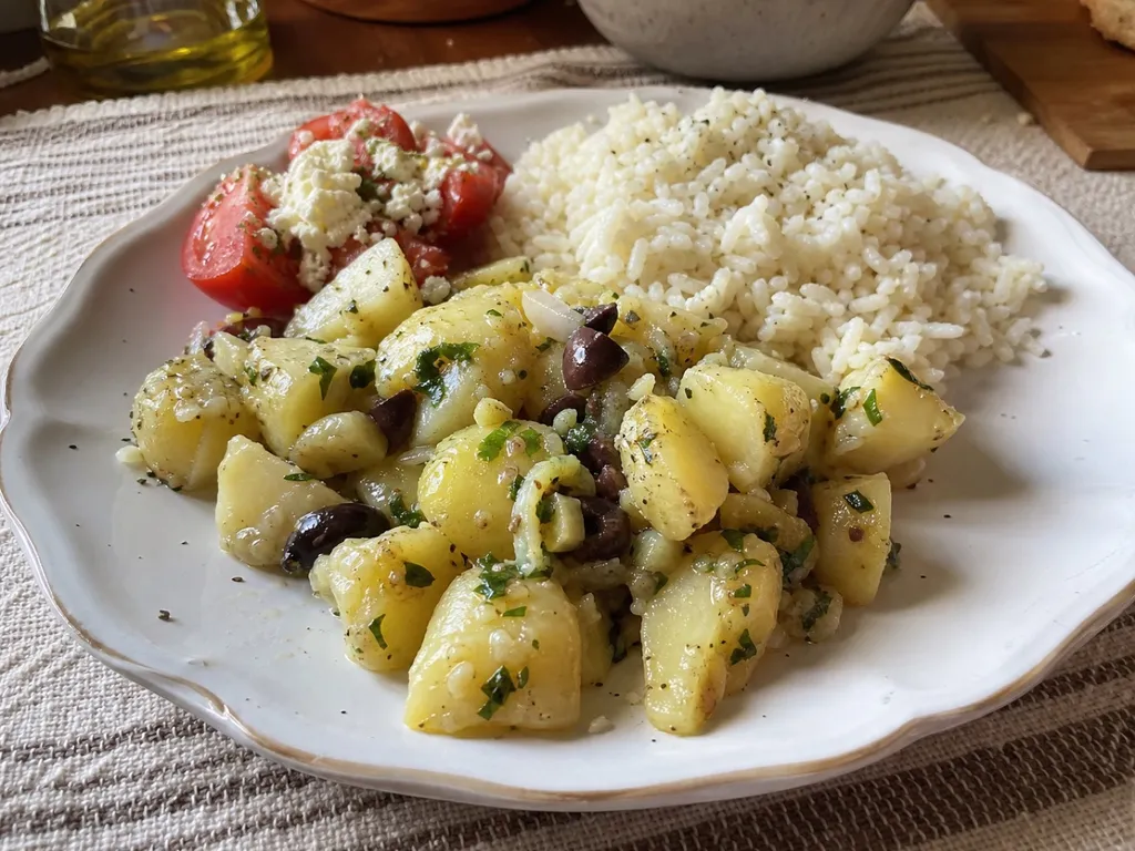 Greek Lemon Potato Salad — plated and served