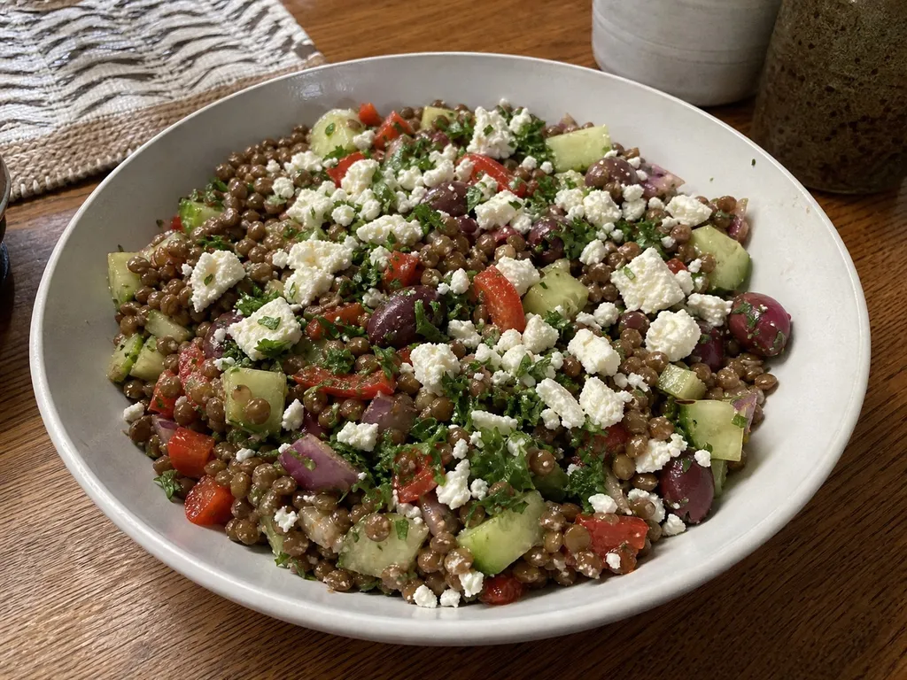 Greek Lentil & Olive Salad — plated and served