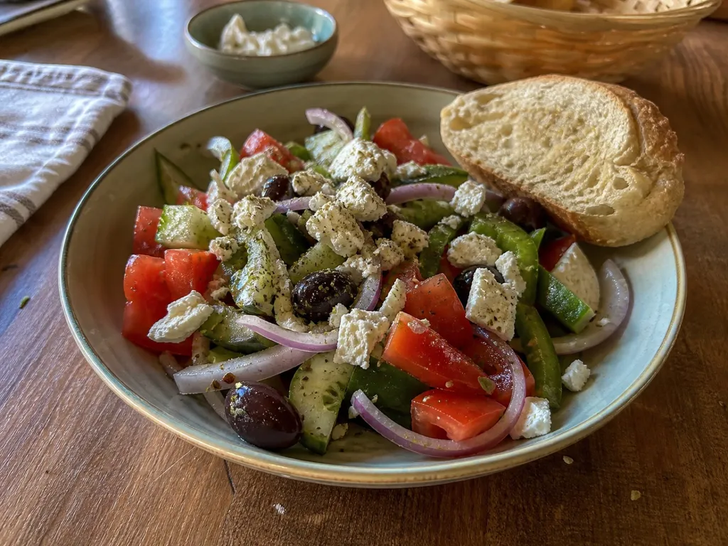 Greek Salad (Horiatiki) — plated and served
