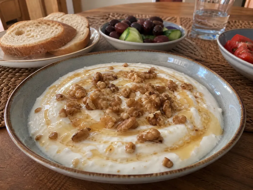 Greek Yogurt with Honey and Walnuts — plated and served