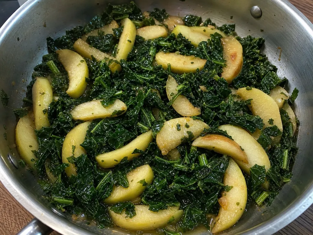 Greens and Apples — plated and served