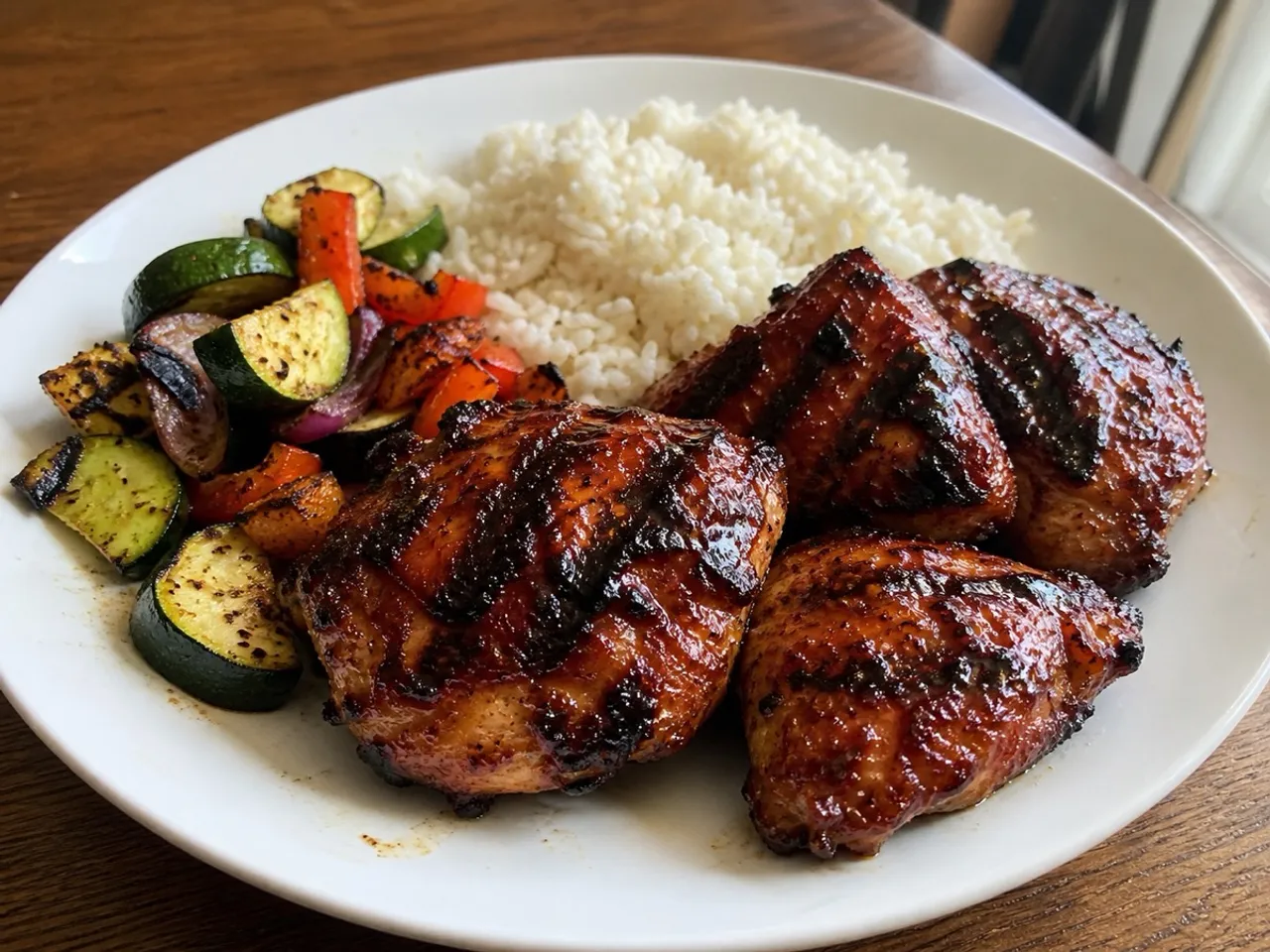 Grilled BBQ Chicken Thighs — served