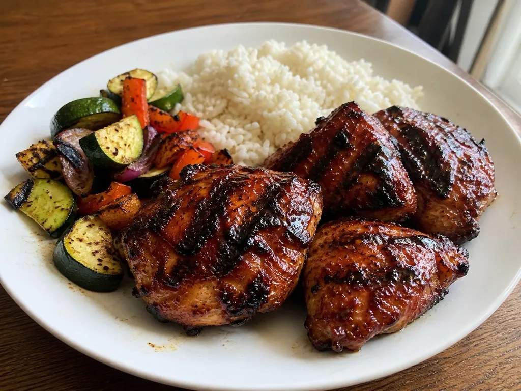 Grilled BBQ Chicken Thighs — plated and served
