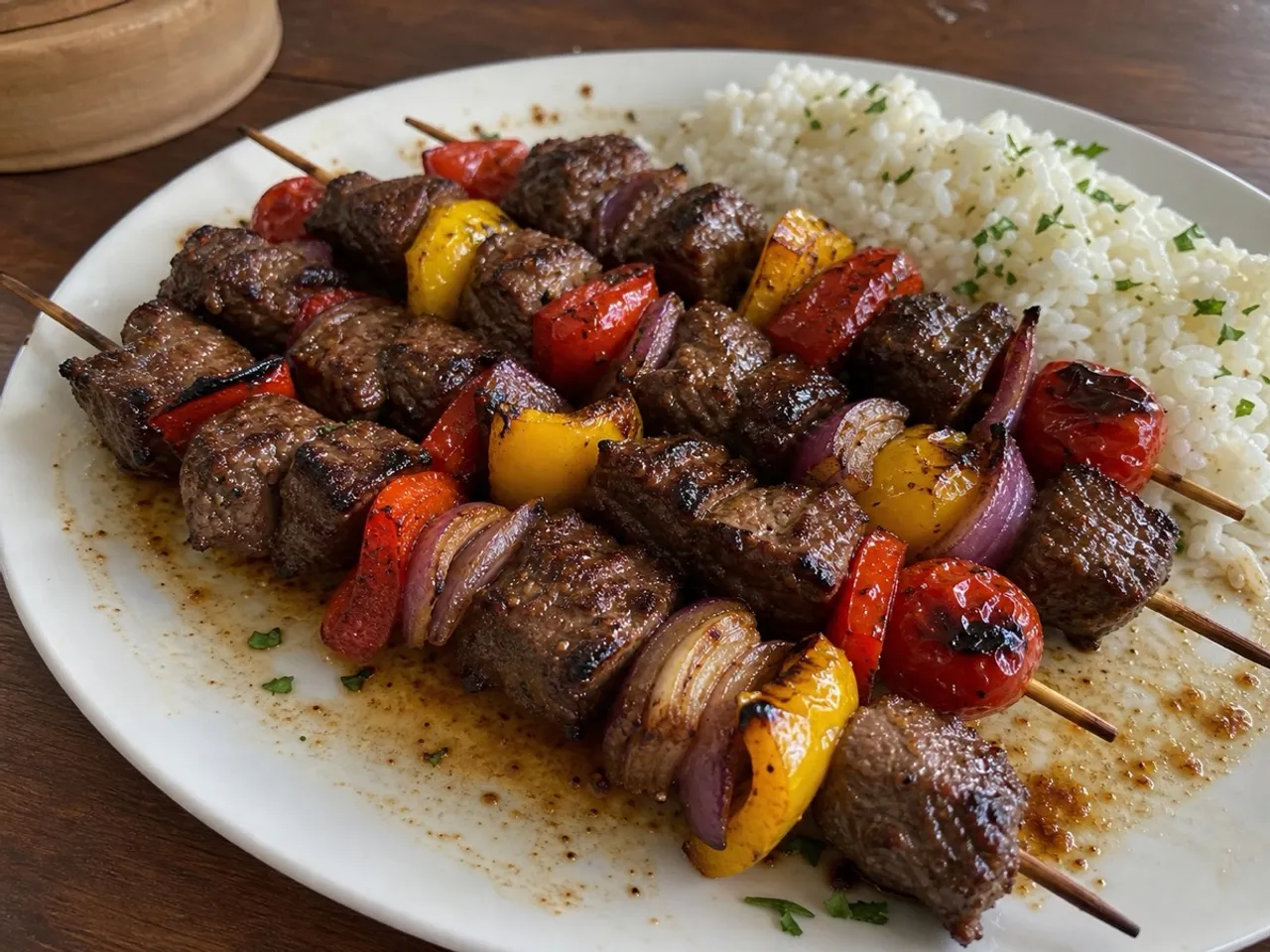 Grilled Beef Kebabs — served