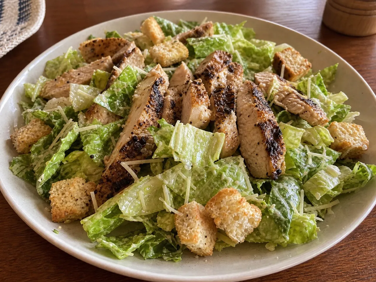 Grilled Chicken Caesar Salad — served