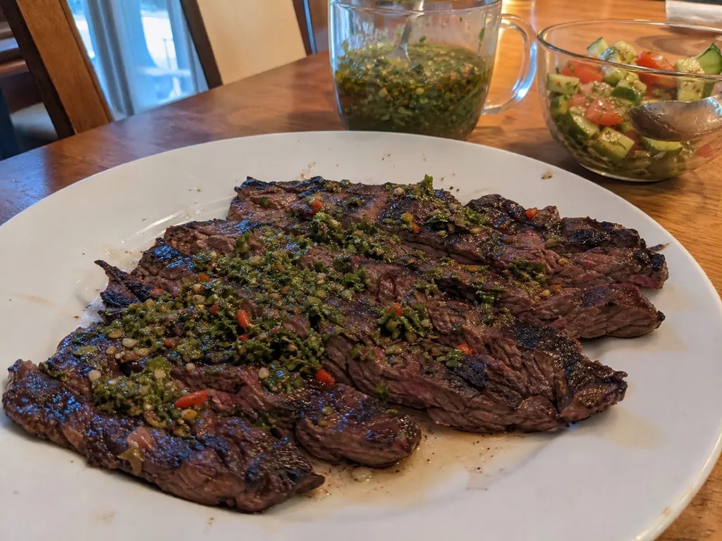 Grilled Chimichurri Skirt Steak — plated and served
